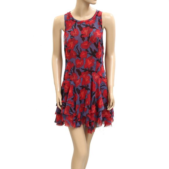 Free People Raven Printed Mini Dress Floral Smocked Tiered Cutout S New 281316 - Picture 8 of 8